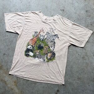 Vintage Velva Sheen Buckhorn Hall of Horns San Antonio Animal T-Shirt XL Tan 90s